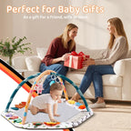 Large Baby Play Gym Mat with Sensory Toys 0-18 Months Tummy Time Activity Center with Rattles & Mirror Educational Infant Gift