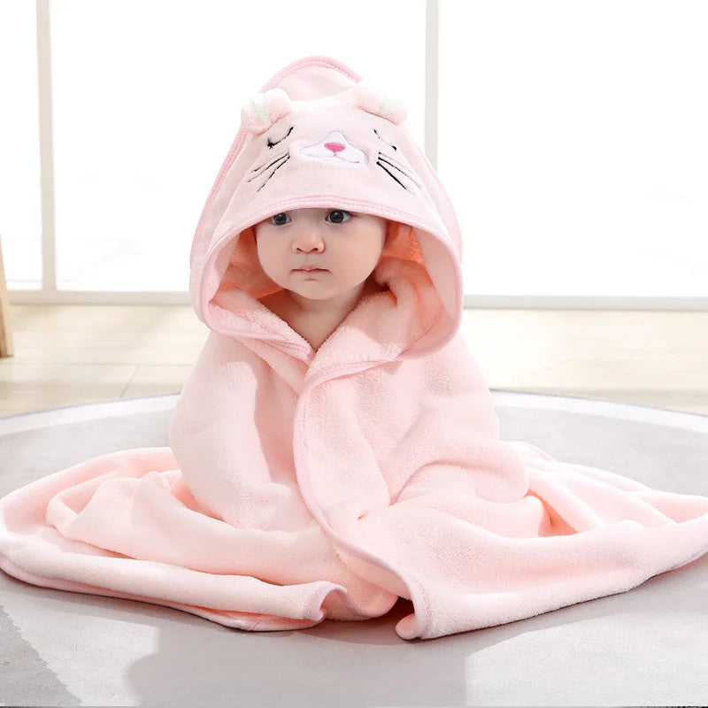Cartoon Newborn Swaddle Wrap Coral Fleece Hooded Baby Blankets Infant Toddler Towels Kids Bathrobe Baby Shower Gift 80*80cm