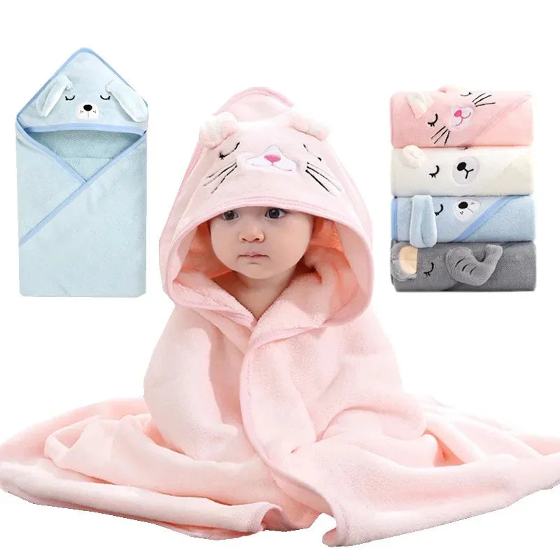 Cartoon Newborn Swaddle Wrap Coral Fleece Hooded Baby Blankets Infant Toddler Towels Kids Bathrobe Baby Shower Gift 80*80cm