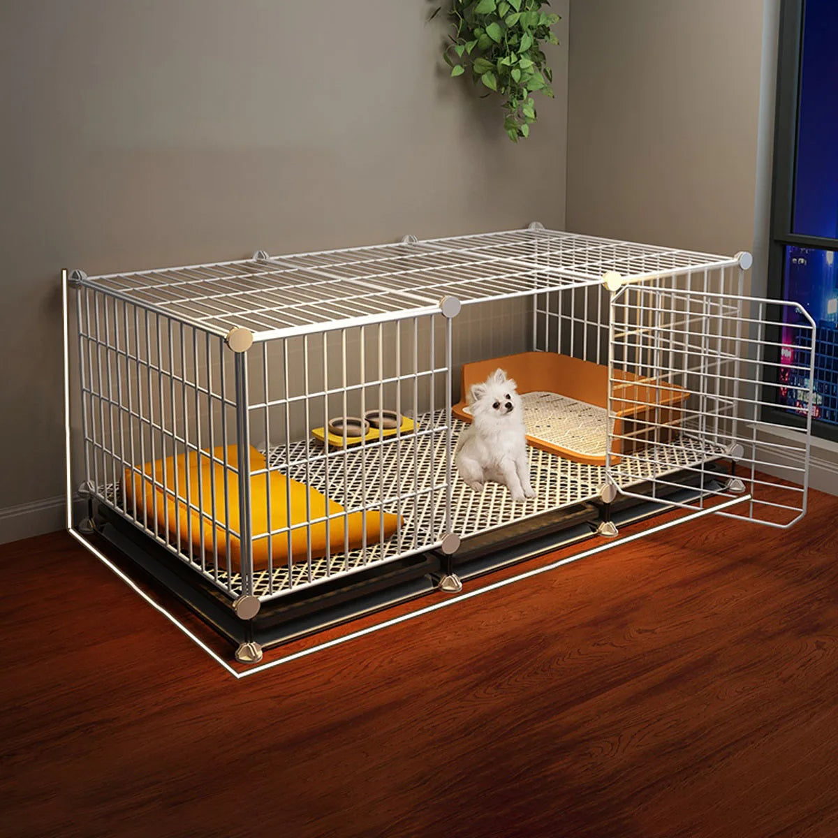 Dog Cage for Small Dogs Like Pomeranian, Teddy, Bichon, Pet Warm Winter Kennel for Medium-Sized Dogs with Separate Toilet Area