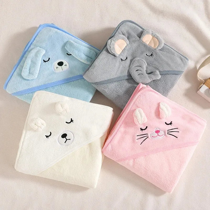 Cartoon Newborn Swaddle Wrap Coral Fleece Hooded Baby Blankets Infant Toddler Towels Kids Bathrobe Baby Shower Gift 80*80cm